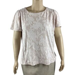 LOFT Plus Size 16/18 Textured Floral Short Sleeve Top Cream